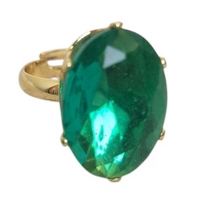 Vintage Gold Tone Adjustable Ring  Emerald Green Oval Gemstone